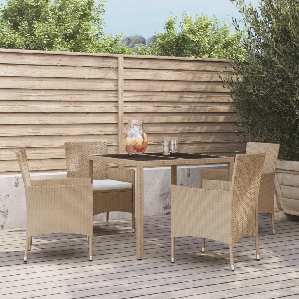 vidaXL 5 Piece Garden Dining Set with Cushions Beige Poly Rattan