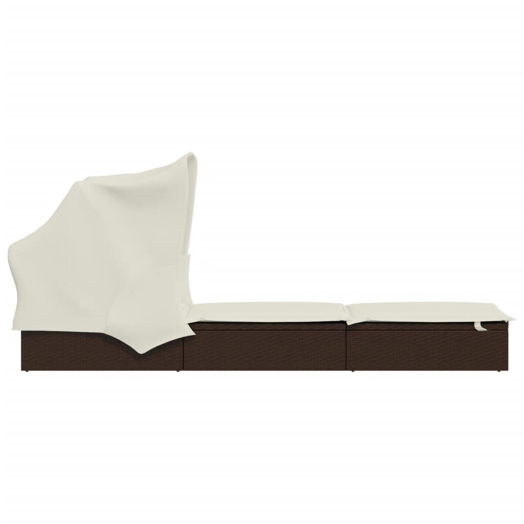 vidaXL Sunbed with Foldable Roof Brown 213x63x97 cm Poly Rattan