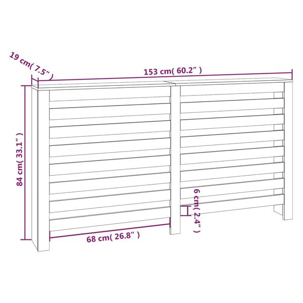 vidaXL Radiator Cover 153x19x84 cm Solid Wood Pine