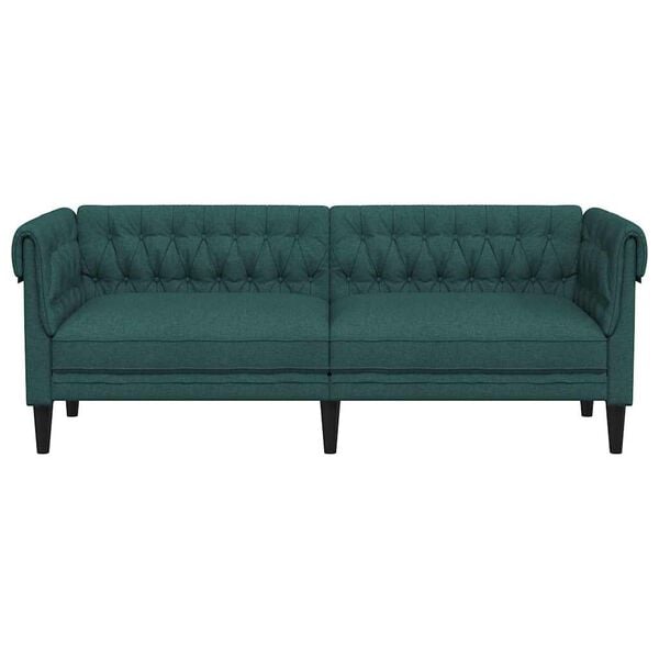 vidaXL Chesterfield Sofa 3-Seater Dark Green Fabric
