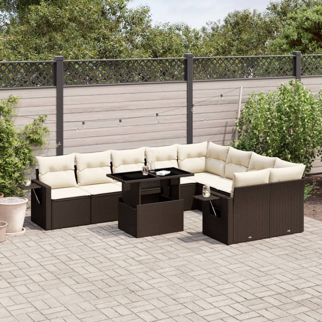 vidaXL 10 Piece Garden Sofa Set with Cushions Brown Poly Rattan
