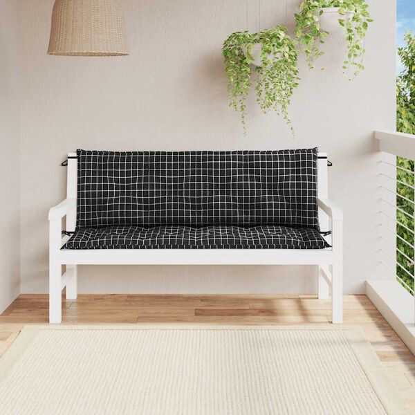 vidaXL Garden Bench Cushions 2 pcs Black Check Pattern 150x50x7 cm Fabric