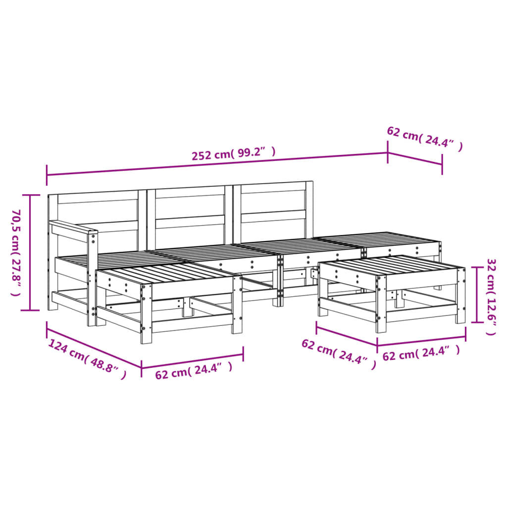 vidaXL 6 Piece Garden Lounge Set Solid Wood Pine