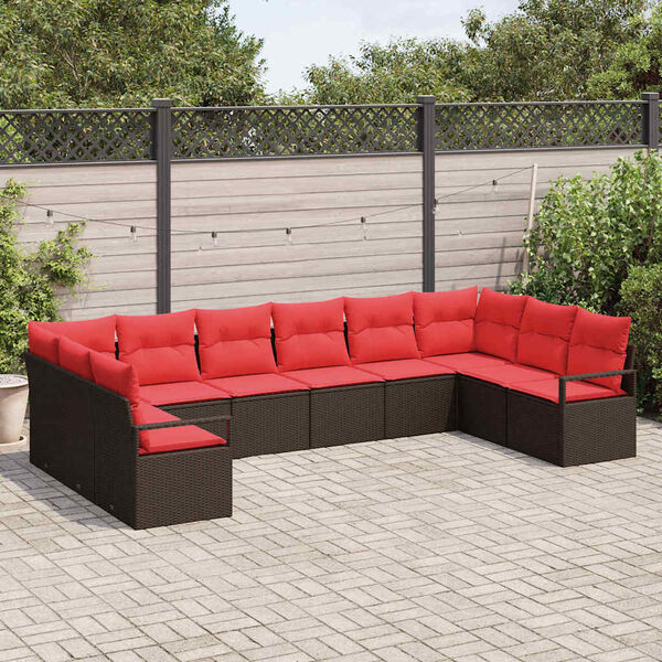 vidaXL Sofa Set with Cushion 10 pcs Brown Poly Rattan