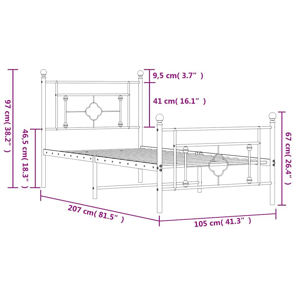 vidaXL Metal Bed Frame without Mattress with Footboard White 100x200cm