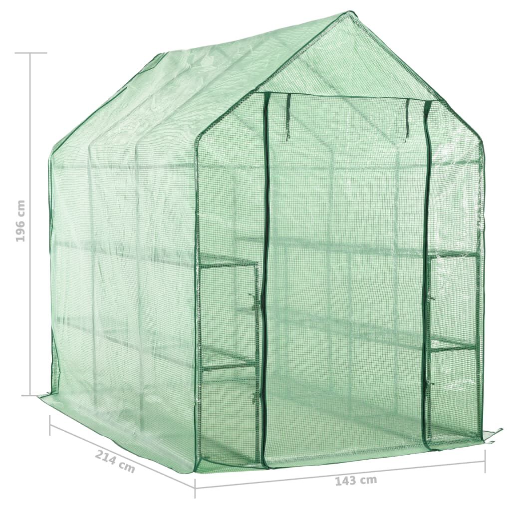 vidaXL Walk-in Greenhouse with 12 Shelves Steel 143x214x196 cm