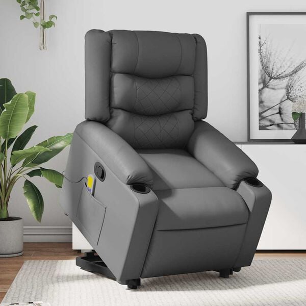 vidaXL Stand up Massage Recliner Chair Grey Faux Leather