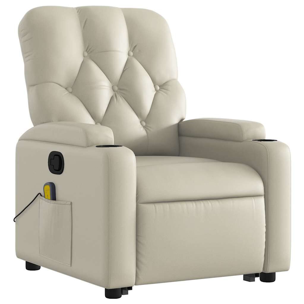 vidaXL Stand up Massage Recliner Chair Cream Faux Leather