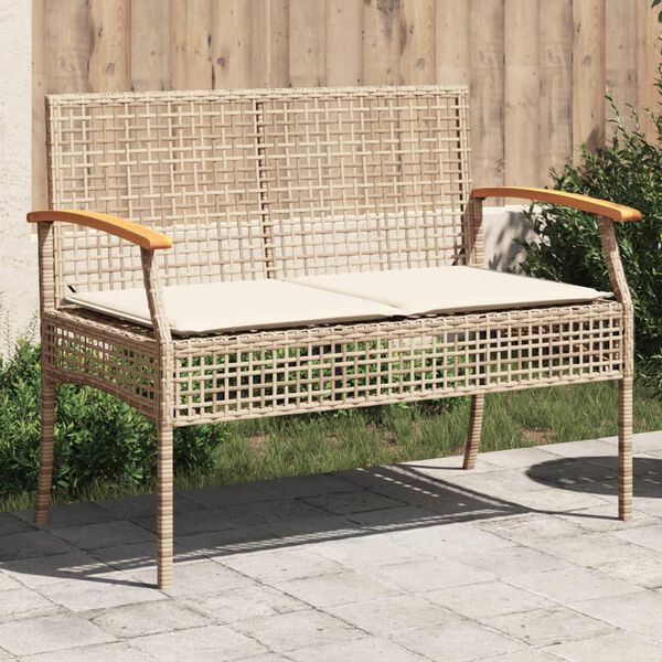 vidaXL Garden Bench with Cushion Beige Poly Rattan Acacia Wood