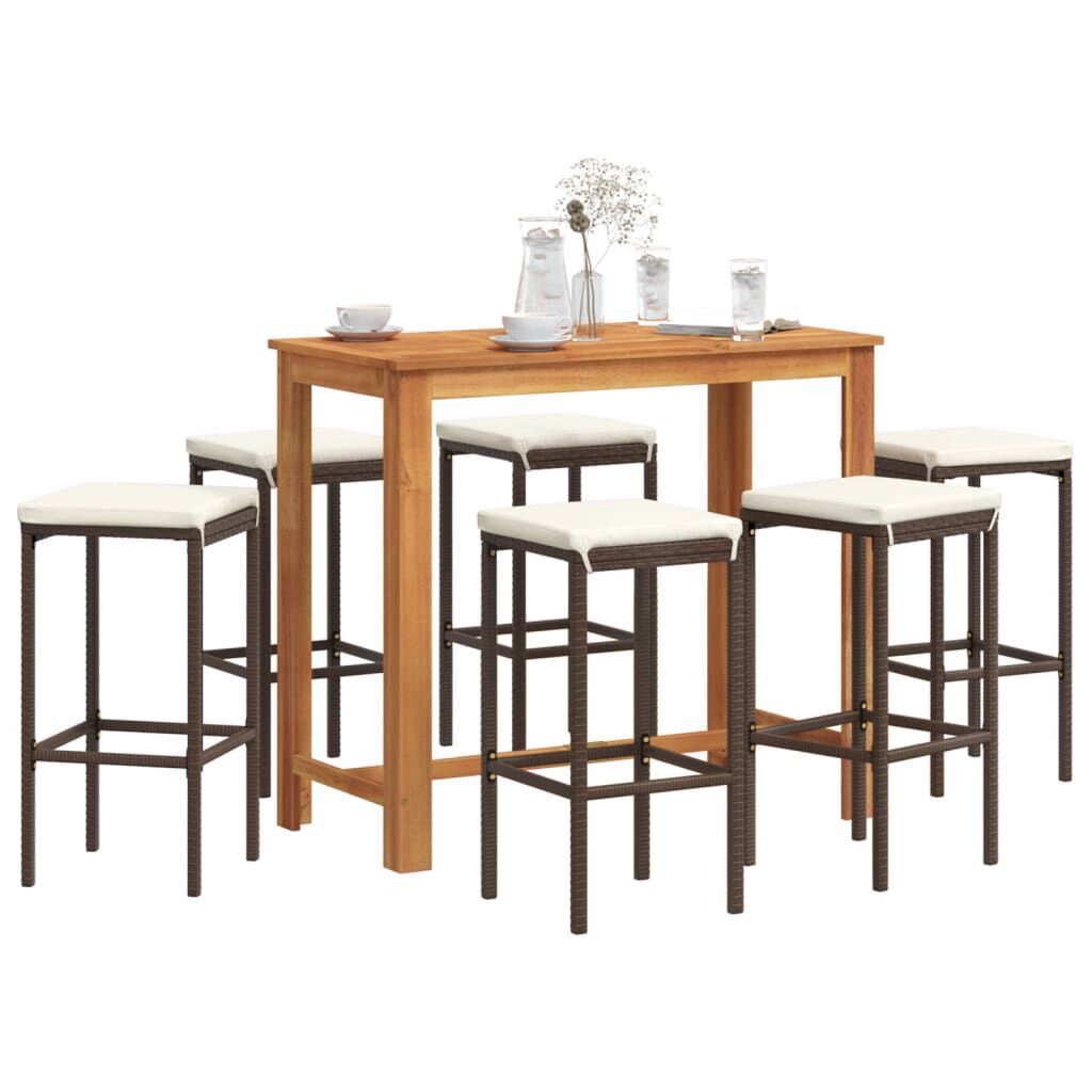 vidaXL 7 Piece Garden Bar Set Brown Solid Wood Acacia and Poly Rattan