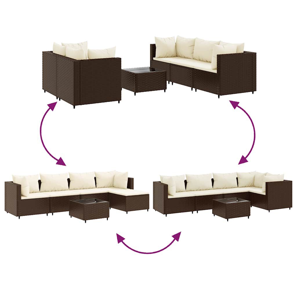 vidaXL 6 Piece Garden Lounge Set with Cushions Brown Poly Rattan