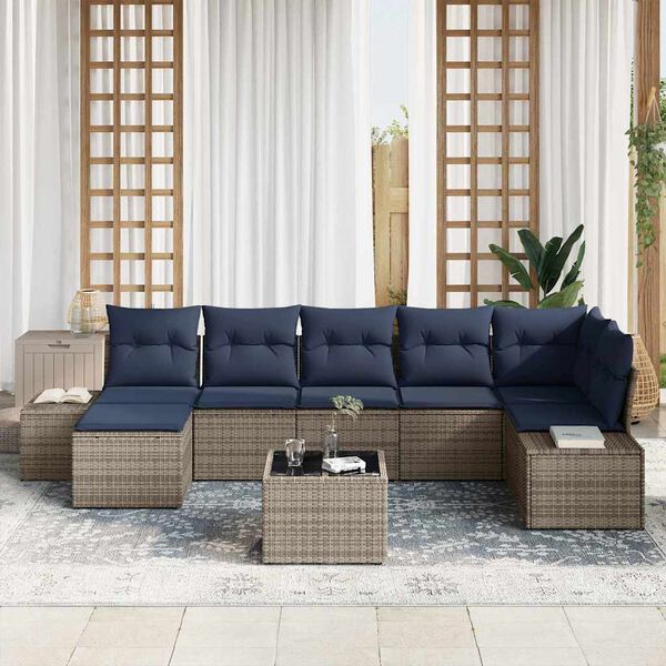 vidaXL Garden Sofa Set with Cushion 8 pcs Grey Poly Rattan