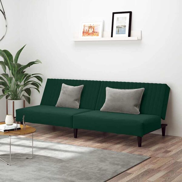 vidaXL 2-Seater Sofa Bed Dark Green Velvet