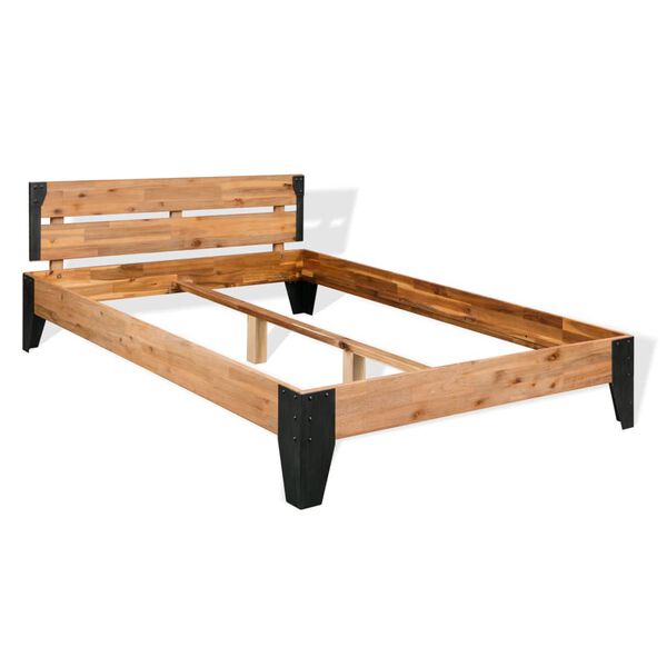 vidaXL Bed Frame with 2 Nightstands Solid Acacia Wood Steel 193x203 cm