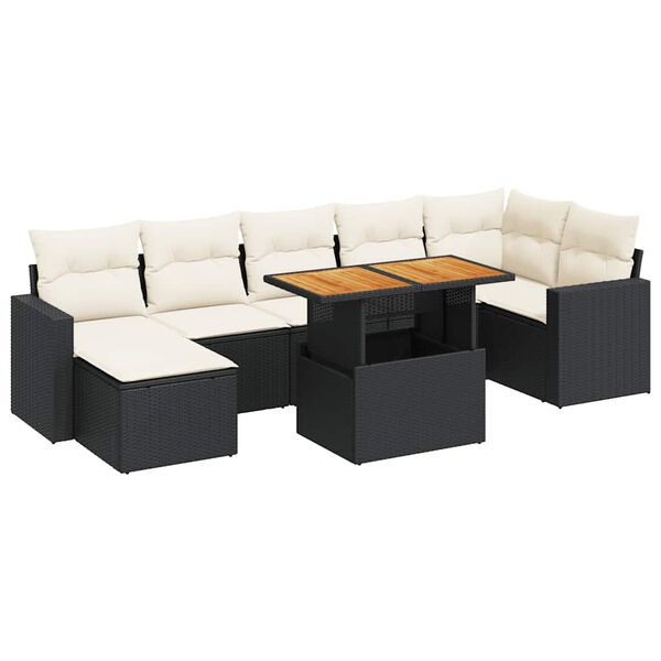 vidaXL 8 Piece Garden Sofa Set with Cushions Black Poly Rattan