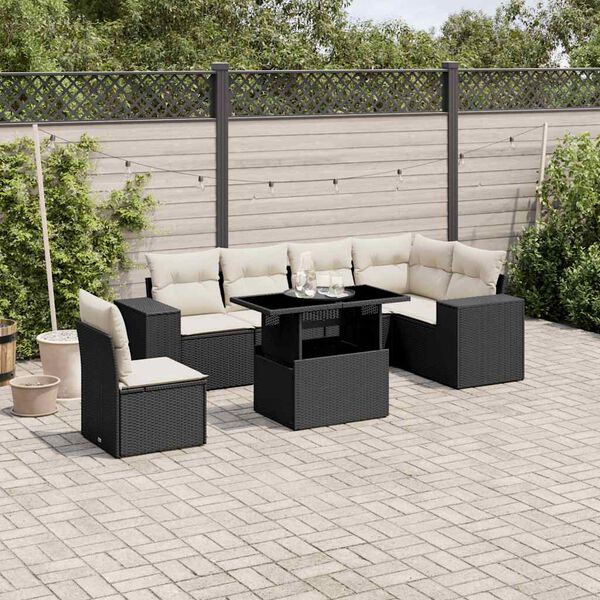 vidaXL 7 Piece Garden Sofa Set with Cushions Black Poly Rattan
