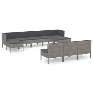 vidaXL 10 Piece Garden Lounge Set with Cushions Poly Rattan Grey