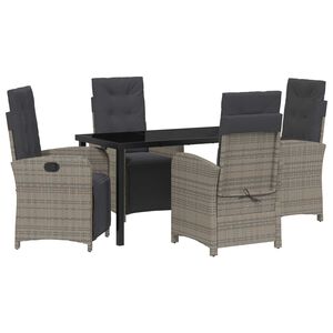 vidaXL Garden Dining Set with Cushion 5 pcs Grey Poly Rattan