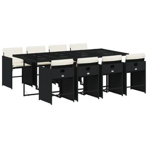 vidaXL 9 Piece Garden Dining Set with Cushions Black Poly Rattan