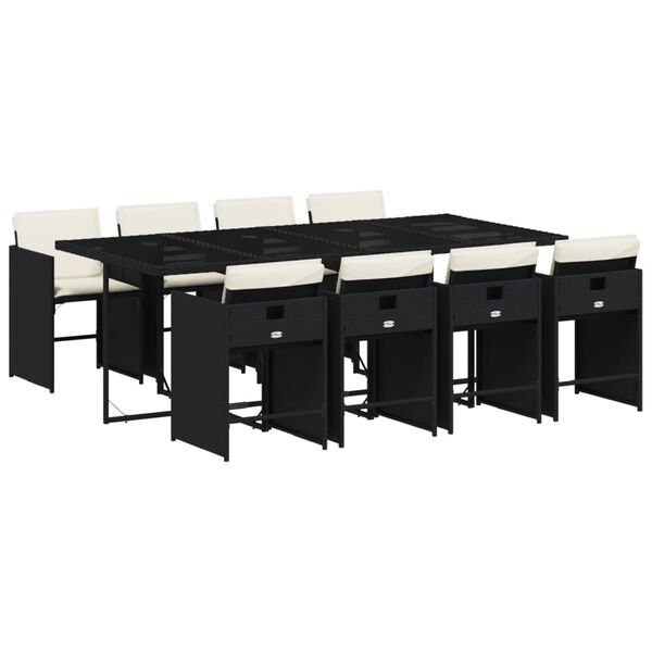 vidaXL 9 Piece Garden Dining Set with Cushions Black Poly Rattan