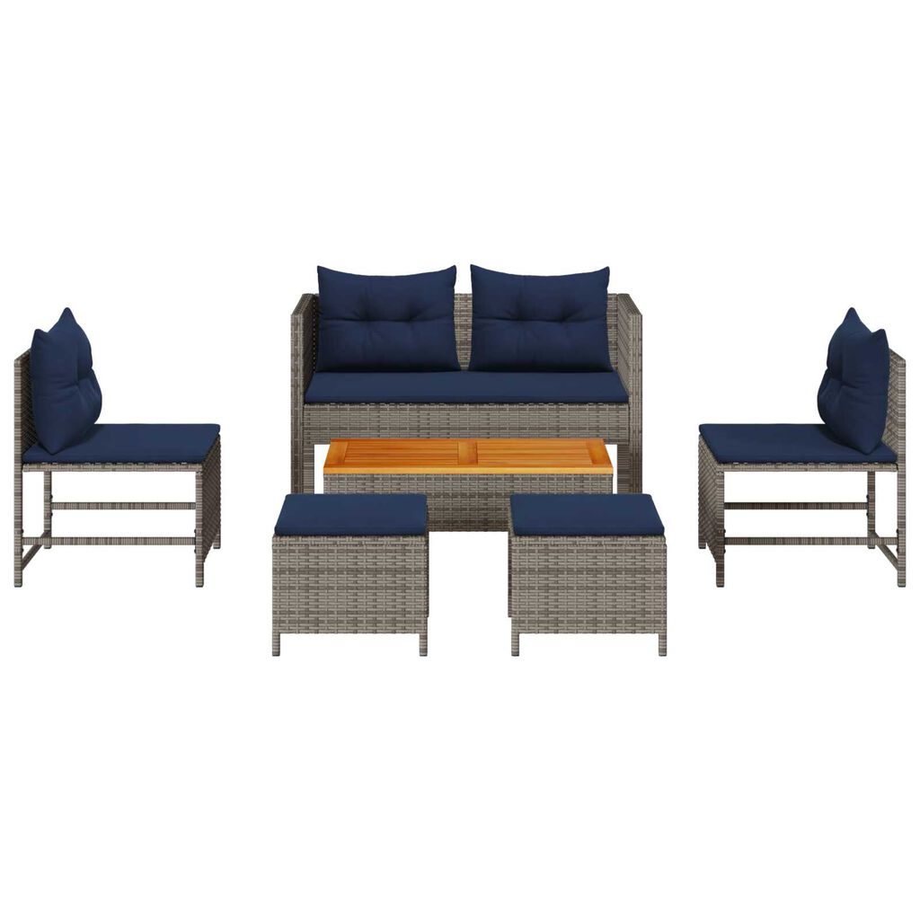 vidaXL Outdoor Sofa Set Grey and navy blue Rattan with metal frame