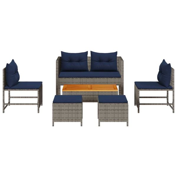 vidaXL Outdoor Sofa Set Grey and navy blue Rattan with metal frame