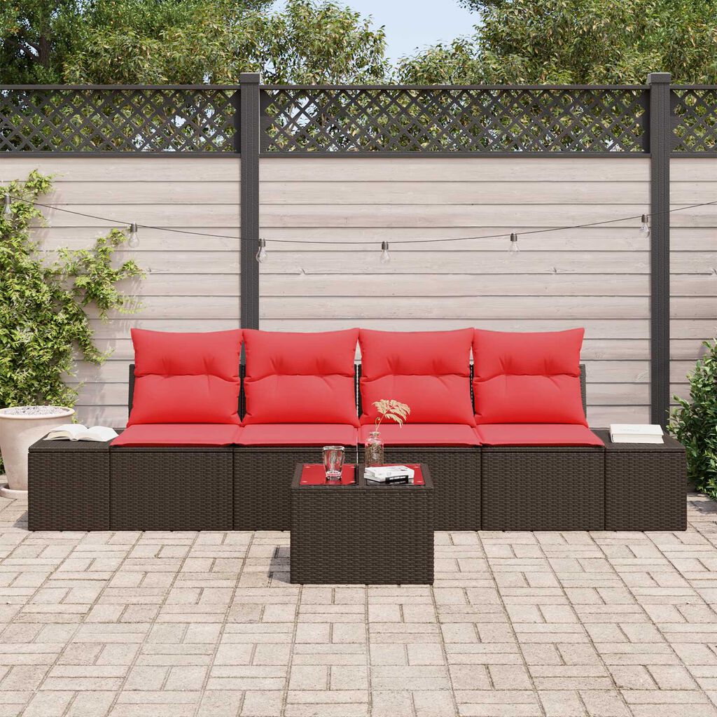 vidaXL 5 Piece Garden Sofa Set with Cushions Brown Poly Rattan