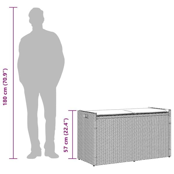 vidaXL Outdoor Storage Bench with Cushion Beige 100 cm Poly Rattan