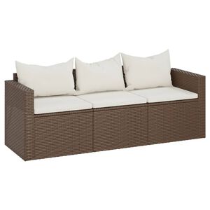 vidaXL 3-Seater Garden Sofa with Cushions Brown Poly Rattan