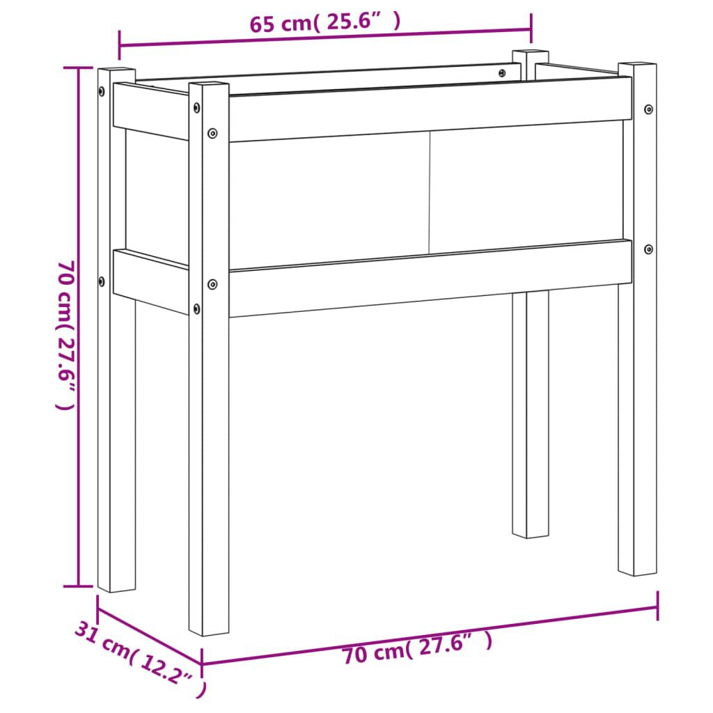 vidaXL Garden Planter with Legs Wax Brown 70x31x70 cm Solid Wood Pine