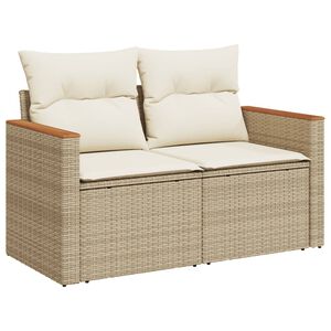 vidaXL Garden Sofa with Cushions 2-Seater Beige Poly Rattan