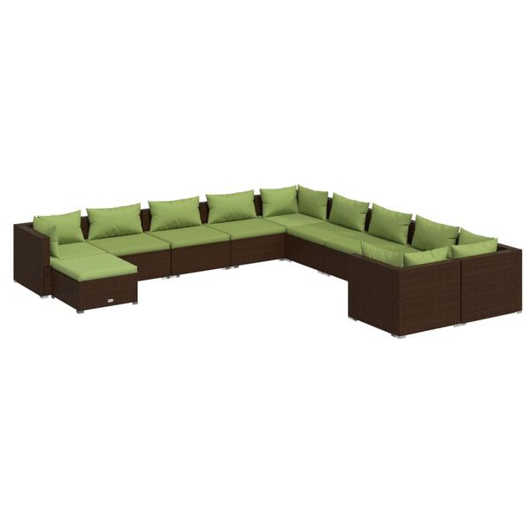 vidaXL 11 Piece Garden Lounge Set with Cushions Poly Rattan Brown