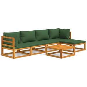 vidaXL 6 Piece Garden Lounge Set with Green Cushions Solid Wood