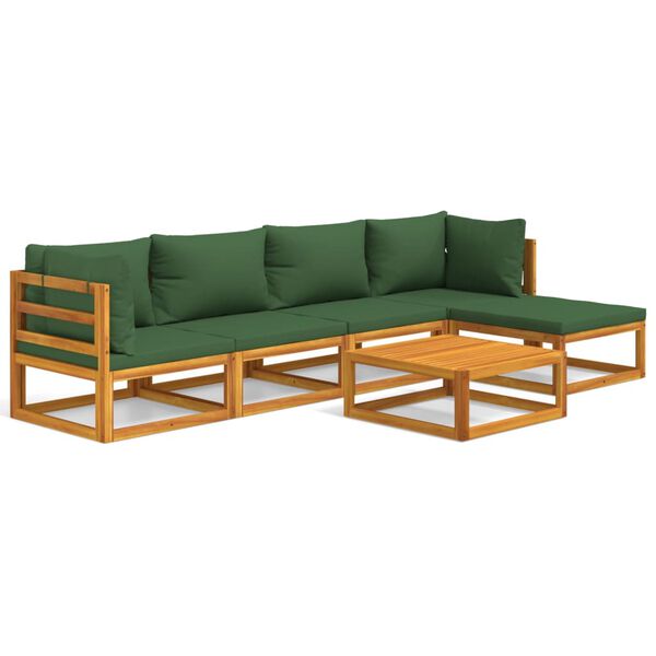vidaXL 6 Piece Garden Lounge Set with Green Cushions Solid Wood