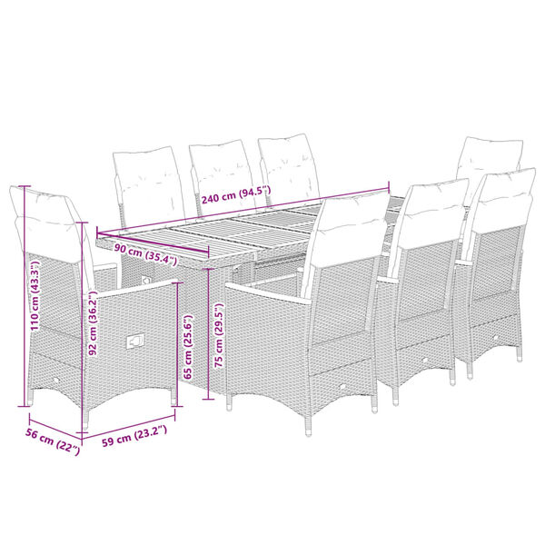 vidaXL 9 Piece Garden Bistro Set with Cushions Black Poly Rattan