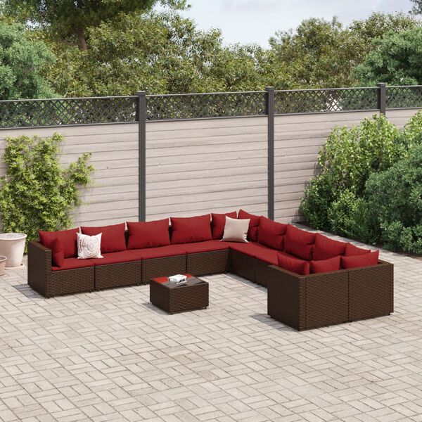 vidaXL 10 Piece Garden Sofa Set with Cushions Brown Poly Rattan
