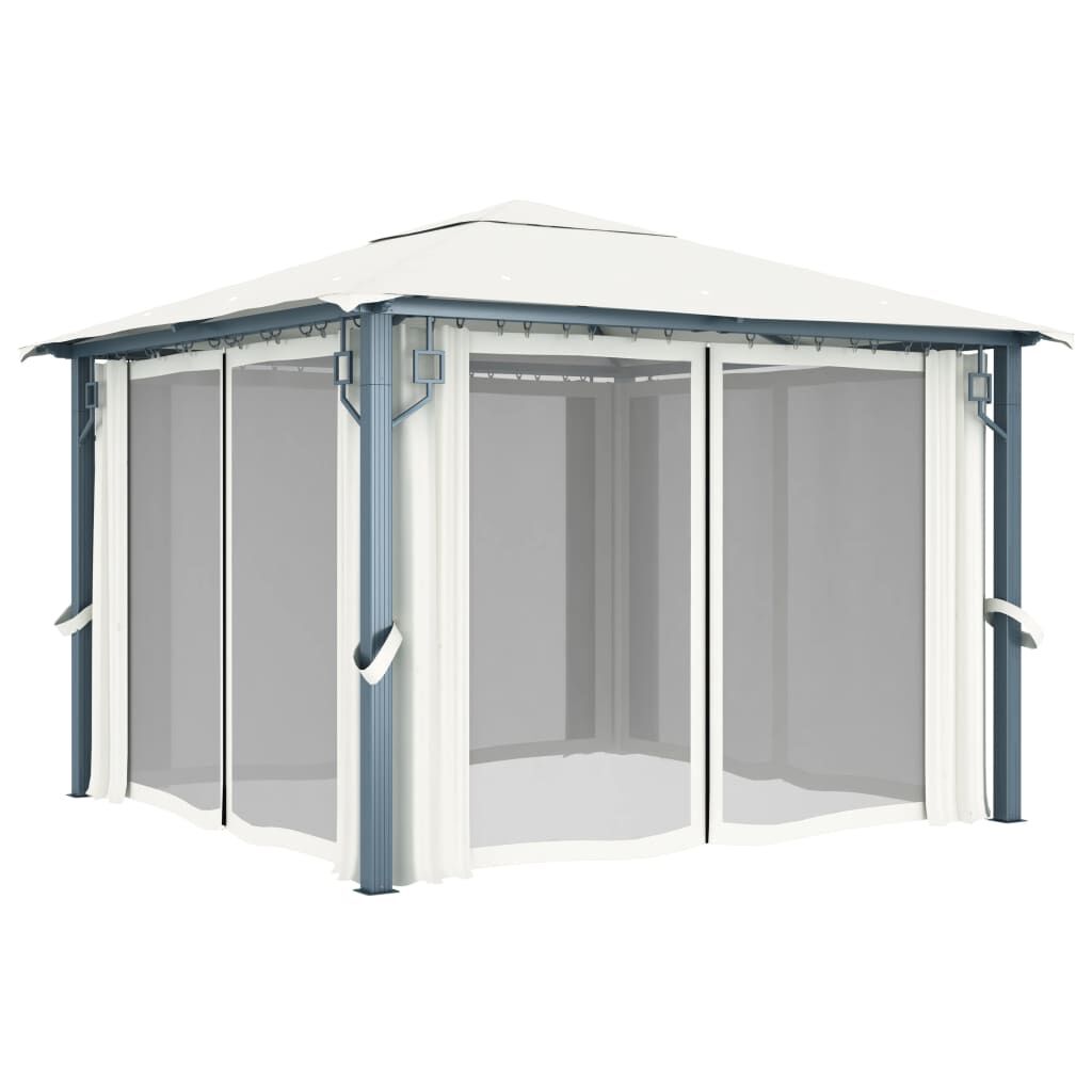 vidaXL Gazebo with Curtain 300x300 cm Cream Aluminium
