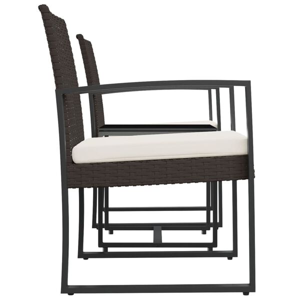vidaXL 3 piece Garden Dining Set with Cushions Brown PP Rattan