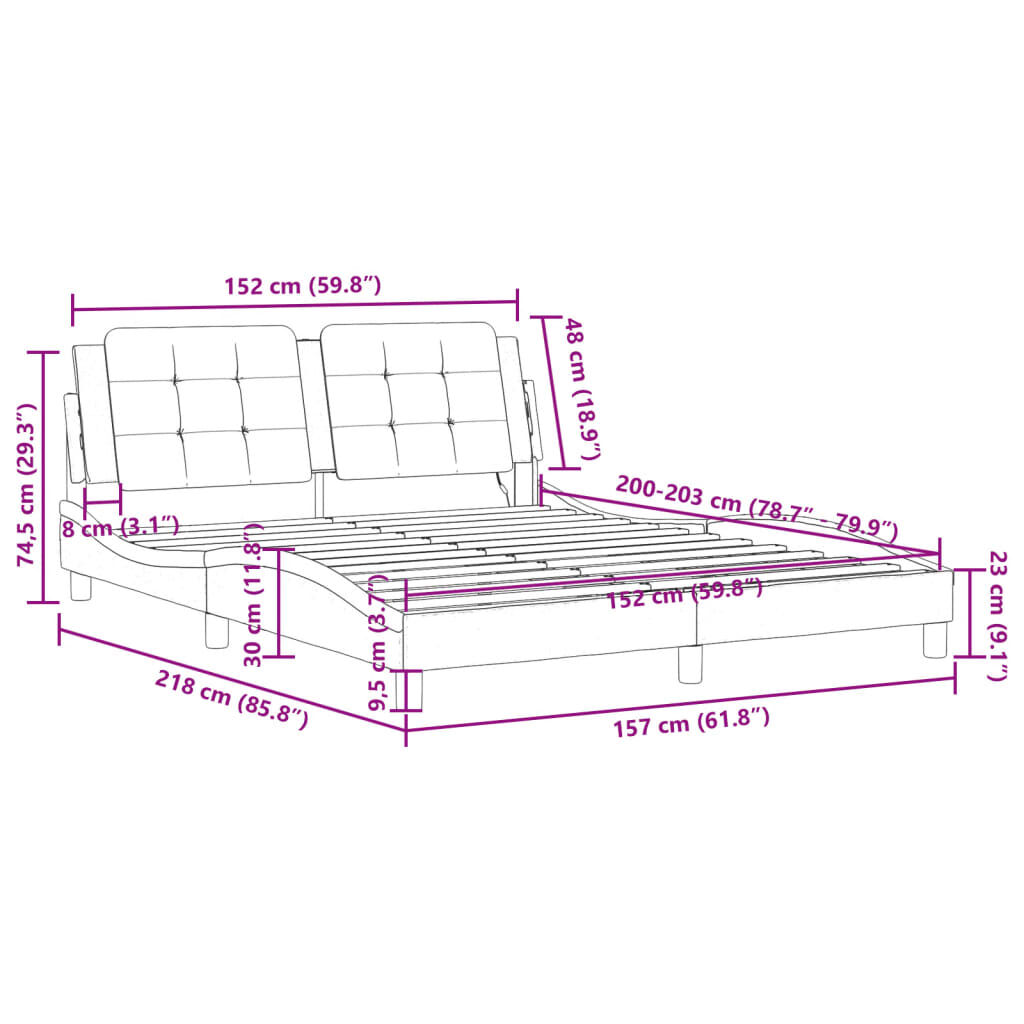 vidaXL Bed Frame with LED without Mattress Black and White 152x203 cm Queen