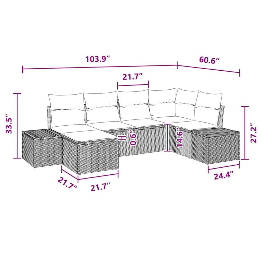 vidaXL Garden Sofa Set with Cushion 6 pcs Brown Poly rattan