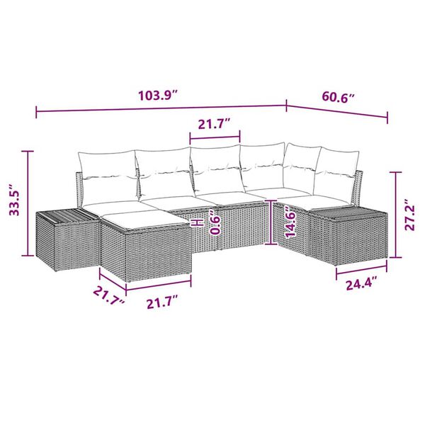 vidaXL Garden Sofa Set with Cushion 6 pcs Brown Poly rattan