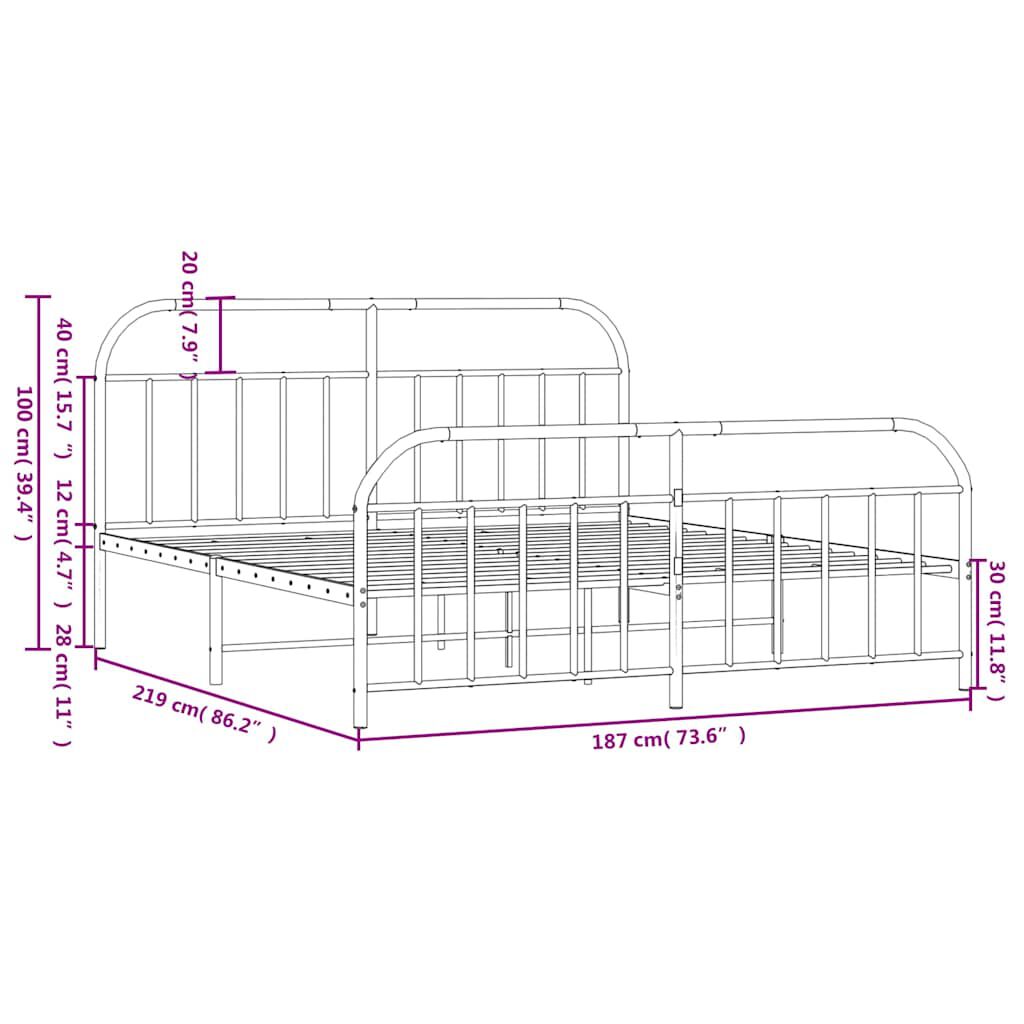 vidaXL Metal Bed Frame without Mattress with Footboard White 183x213cm