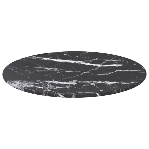 vidaXL Table Top Black &Oslash;40x0.8 cm Tempered Glass with Marble Design