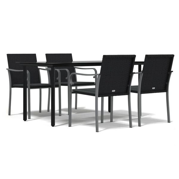vidaXL 5 Piece Garden Dining Set with Cushions Poly Rattan and Steel
