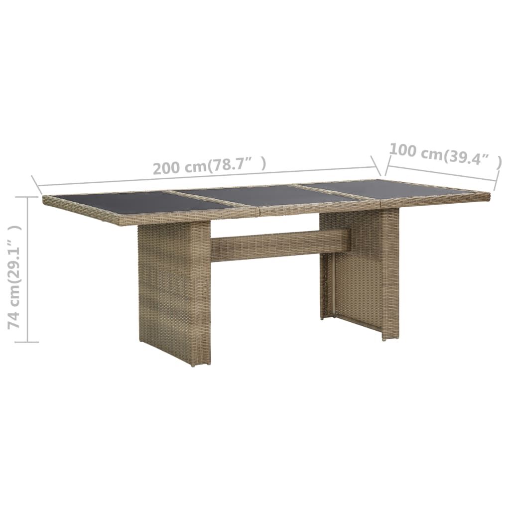 vidaXL Garden Dining Table Brown 200x100x74 cm Glass and Poly Rattan