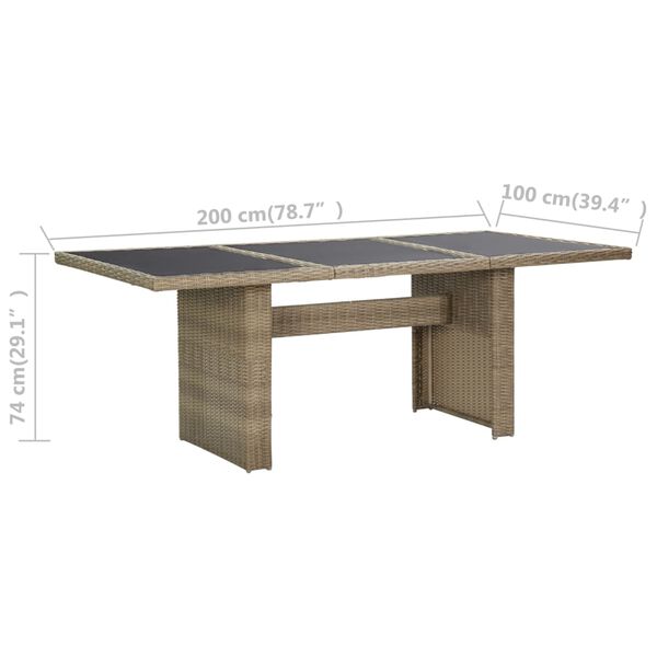 vidaXL Garden Dining Table Brown 200x100x74 cm Glass and Poly Rattan