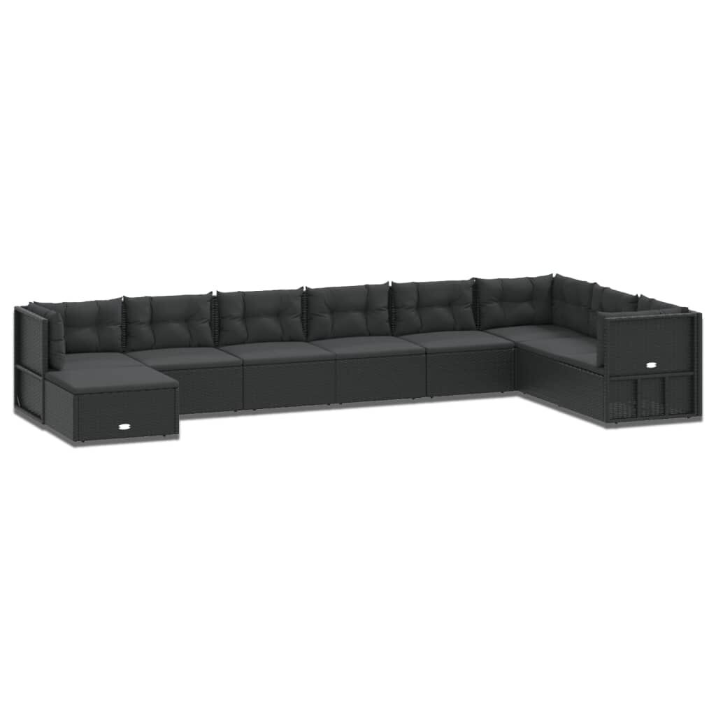 vidaXL 9 Piece Garden Lounge Set with Cushions Black Poly Rattan