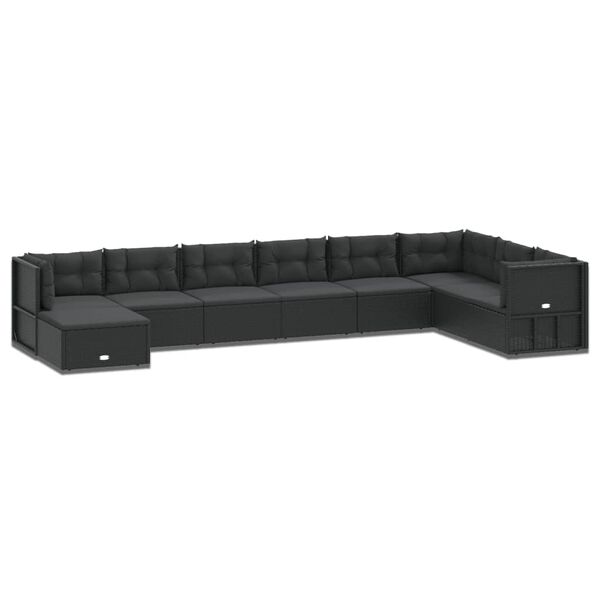 vidaXL 9 Piece Garden Lounge Set with Cushions Black Poly Rattan