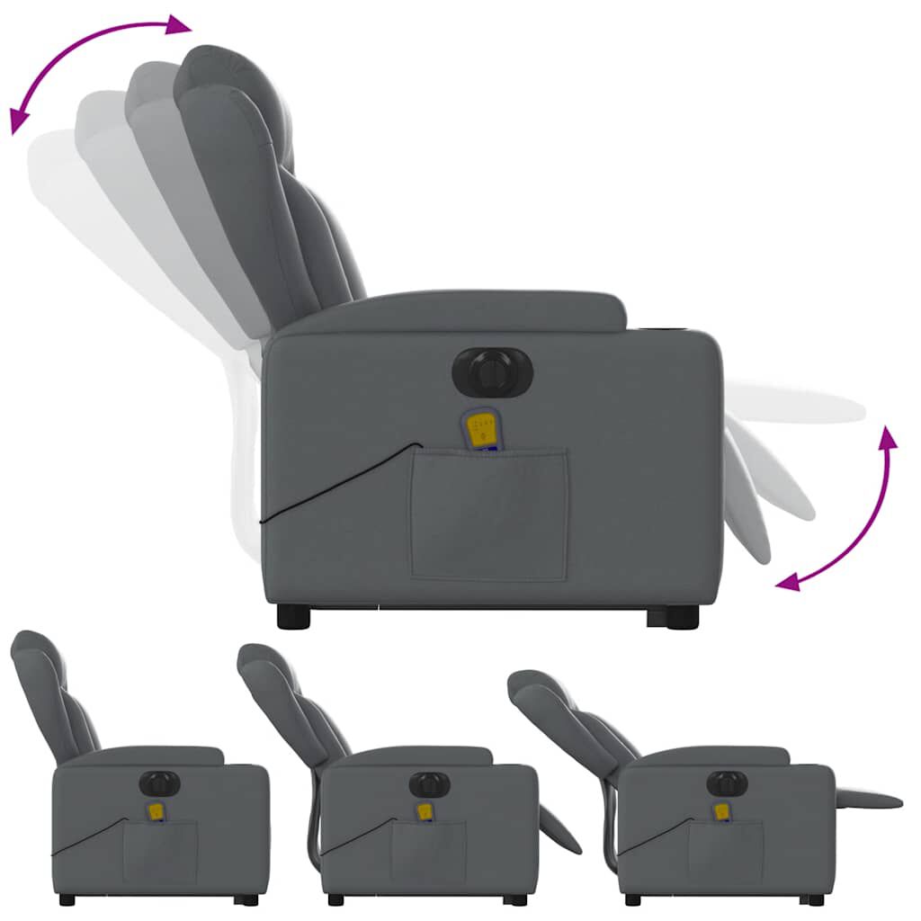vidaXL Electric Stand up Massage Recliner Chair Grey Faux Leather