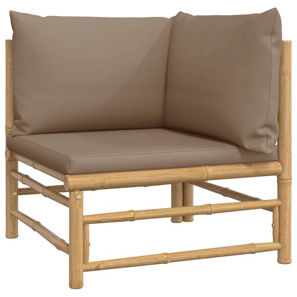 vidaXL 3 Piece Garden Lounge Set with Taupe Cushions Bamboo